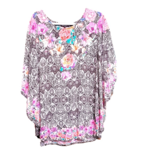TOLANI COLLECTION floral tunic shawl style top, flowy, cool, Size 1X